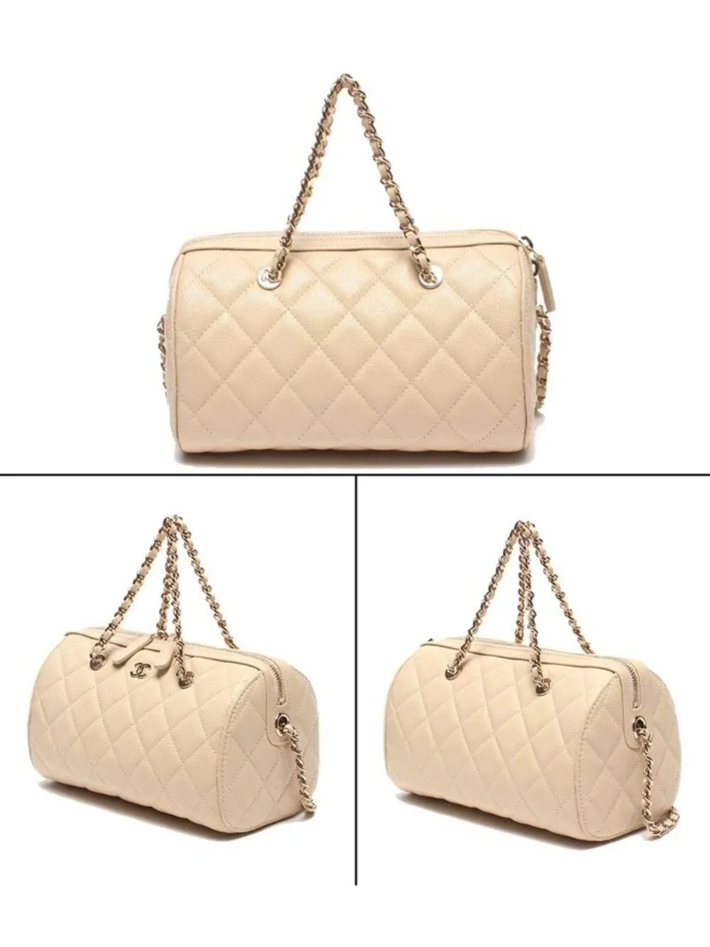 Chanel 2-Way Chain Shoulder Bag Mini Crossbody Gold Caviar Leather Quilted
